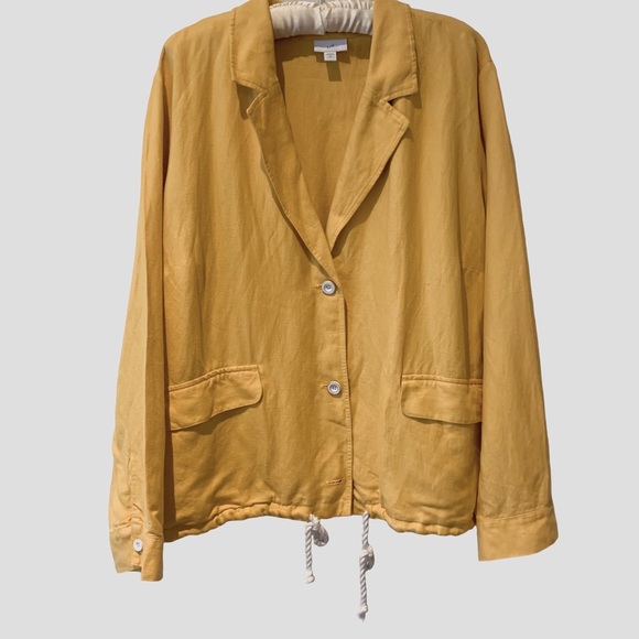 J. JILL YELLOW LINEN BLEND DRAWSTRING JACKET BUTTON FRONT WITH POCKETS - Picture 3 of 15